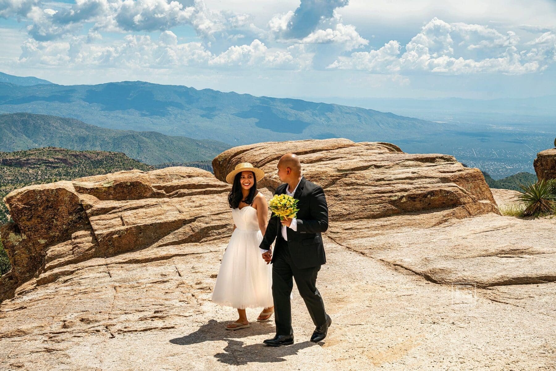 Couple With Bouquet on the Rock Plateau ΓÇö Windy Point, Mount Lemmon, Arizona
