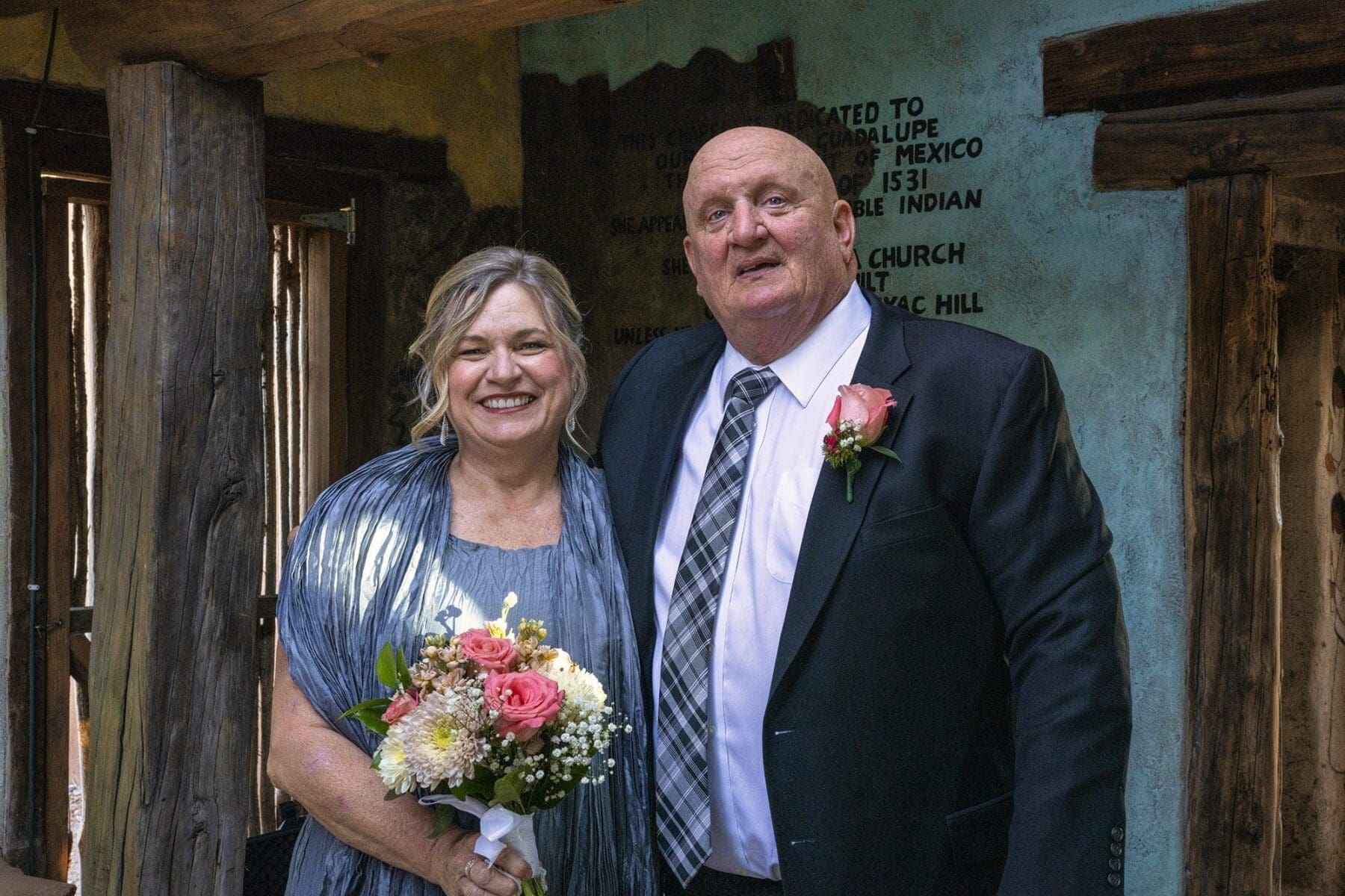 Wedding Couple at Chapel Entrance ΓÇö DeGrazia Gallery in the Sun, Tucson, Arizona